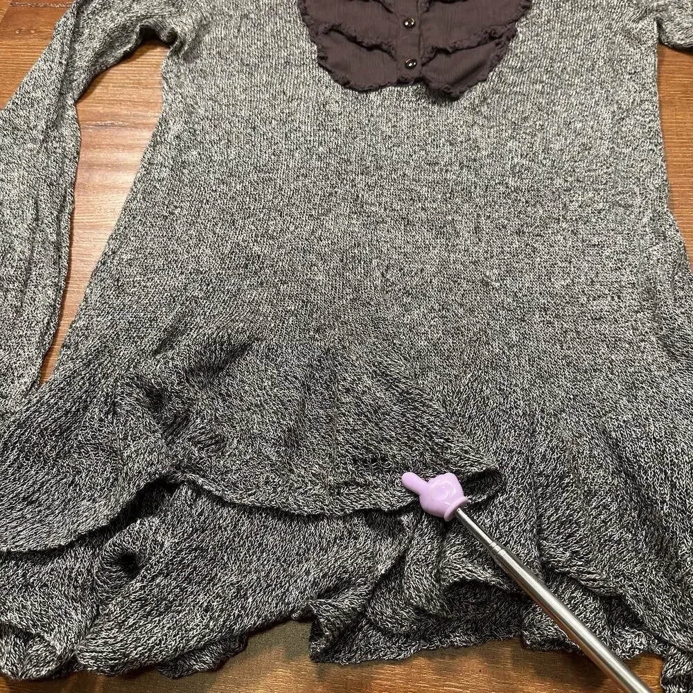 Free People Top Womens S/M Gray 100% Linen Long Sleeve Y2K Bella Swan Babydoll